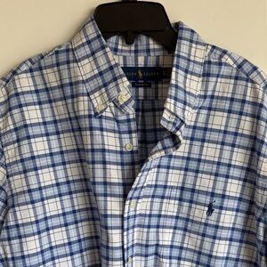 Ralph Lauren Men's Blue and White Checkered Shirt